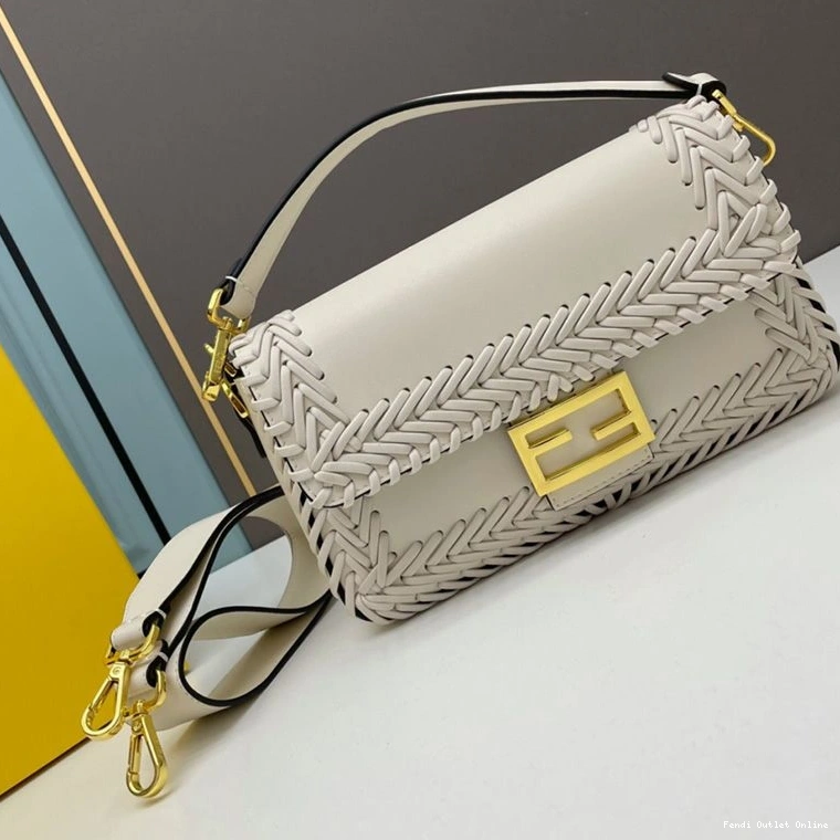 Affordable Baguette Stitching In White Medium Leather Fendi Bag 0801